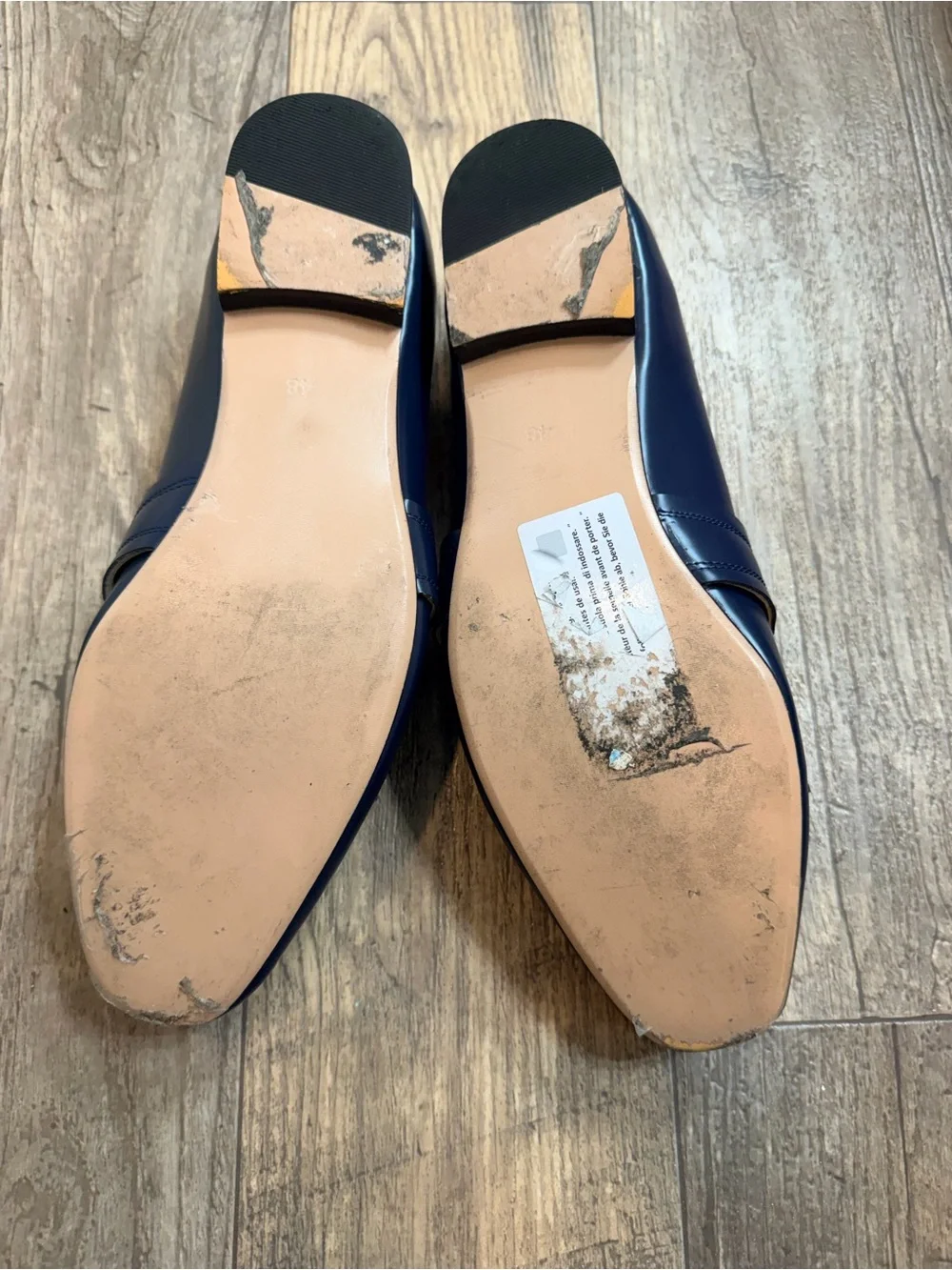 Navy Tassel Fringe Leather Slip-On Loafers